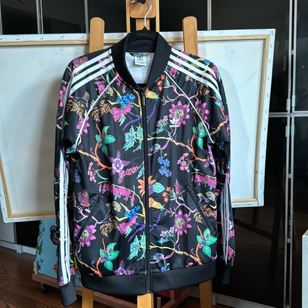 Women’s Adidas Track Jacket With Floral Design Size L